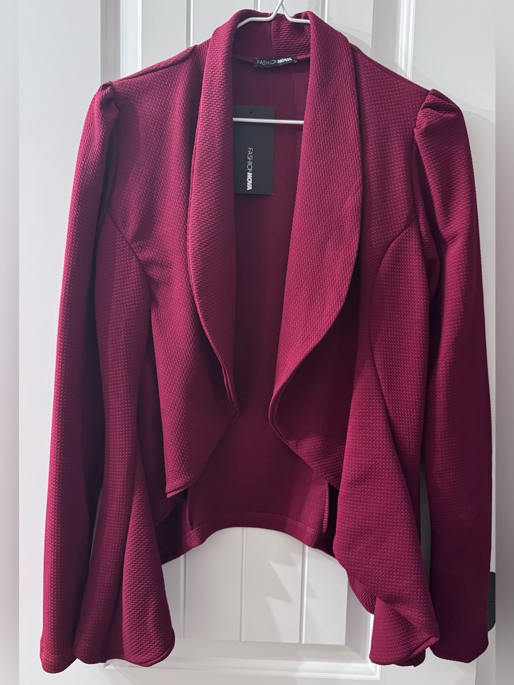 Fashion Nova Women's Burgundy Draped Open Front Blazer